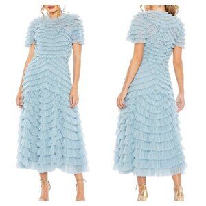 Mac Duggal French Blue Ruffle Midi Dress NWT Size 10 Style 8055 A-Line